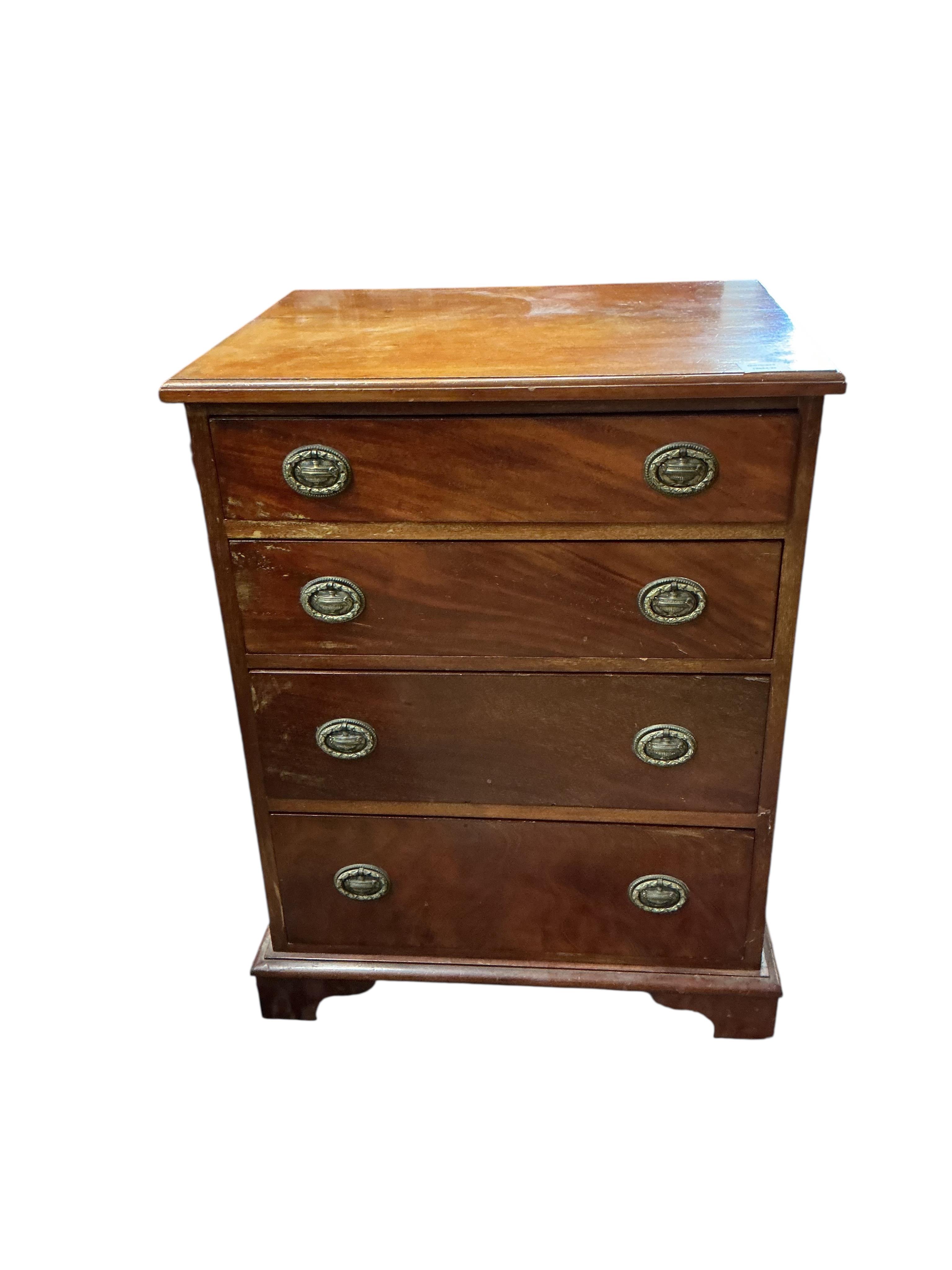 A small 19th century mahogany four drawer chest, adapted, width 59cm, depth 47cm, height 77cm